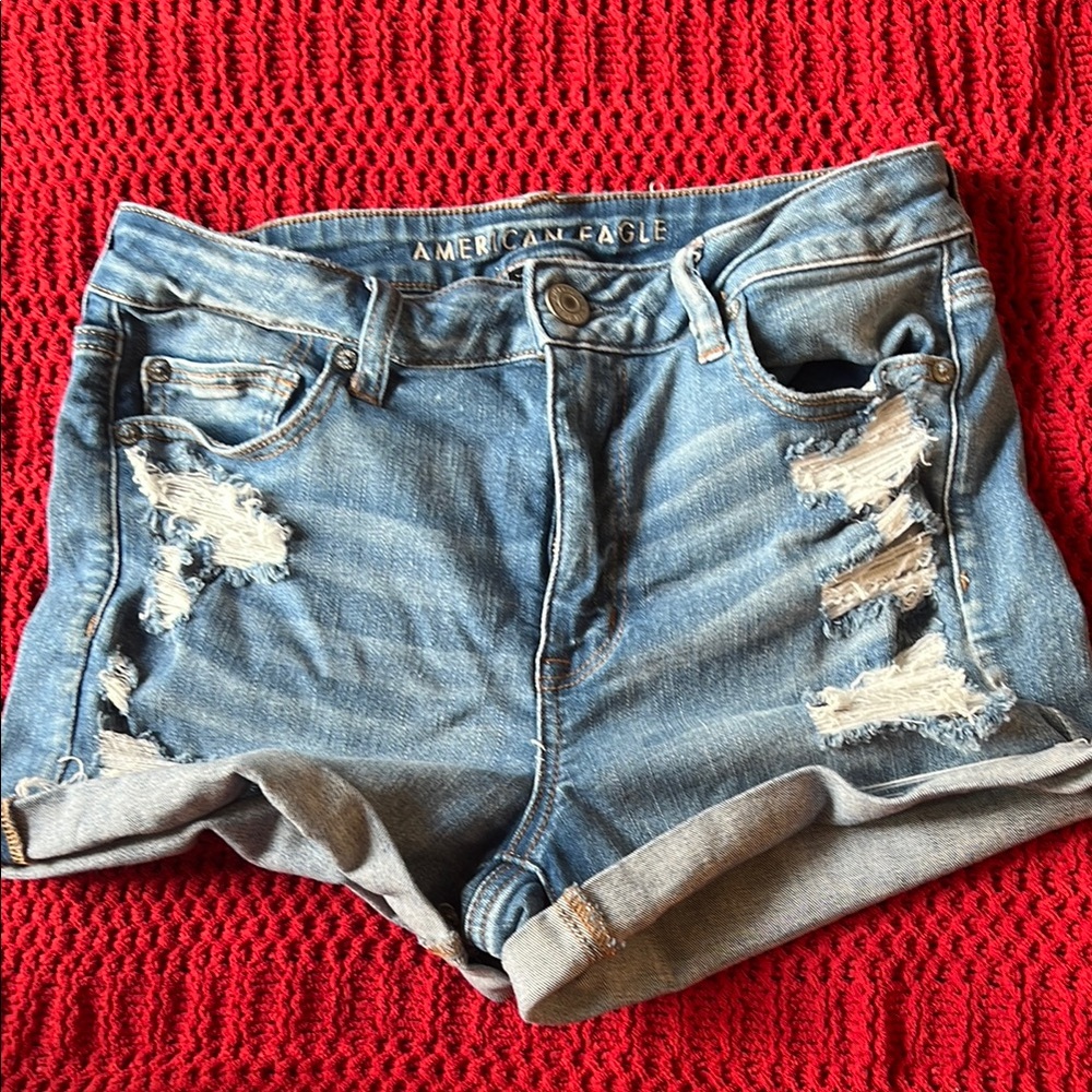American Eagle Outfitters Blue Distressed Jean Shorts